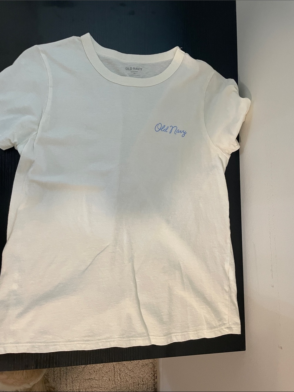 Old Navy White Short Sleeve Tee with Light Blue Script
